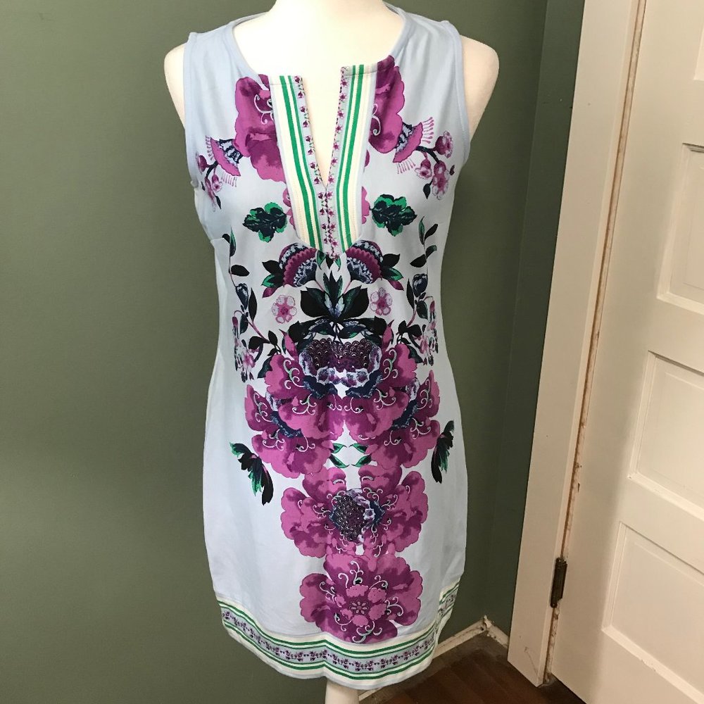 New York & Company Light Blue Flowered Dress - SM